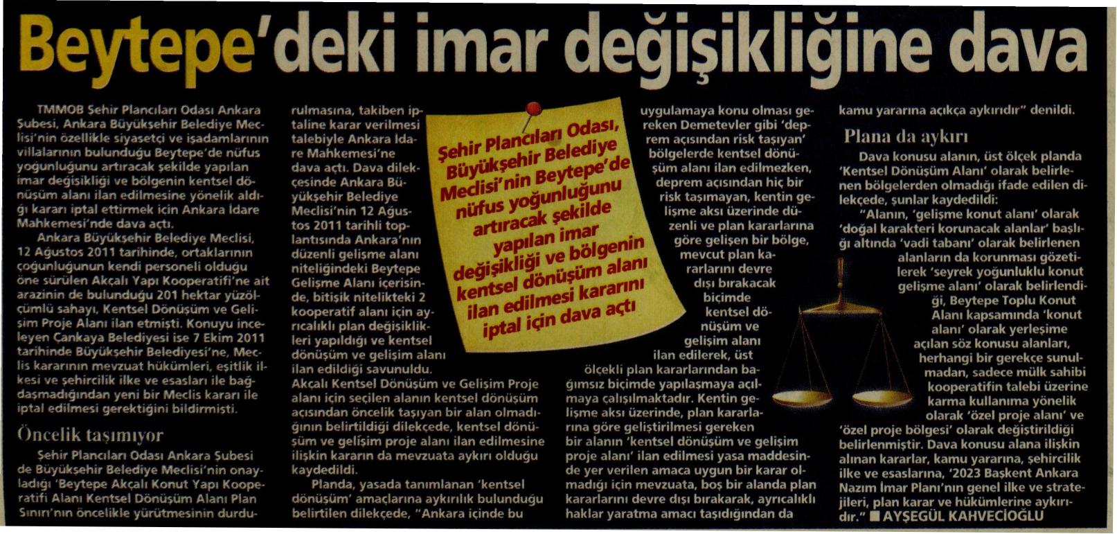 Belediye Meclis Kararı Mahkemelik/ Milliyet Gazetesi Ankara Eki 