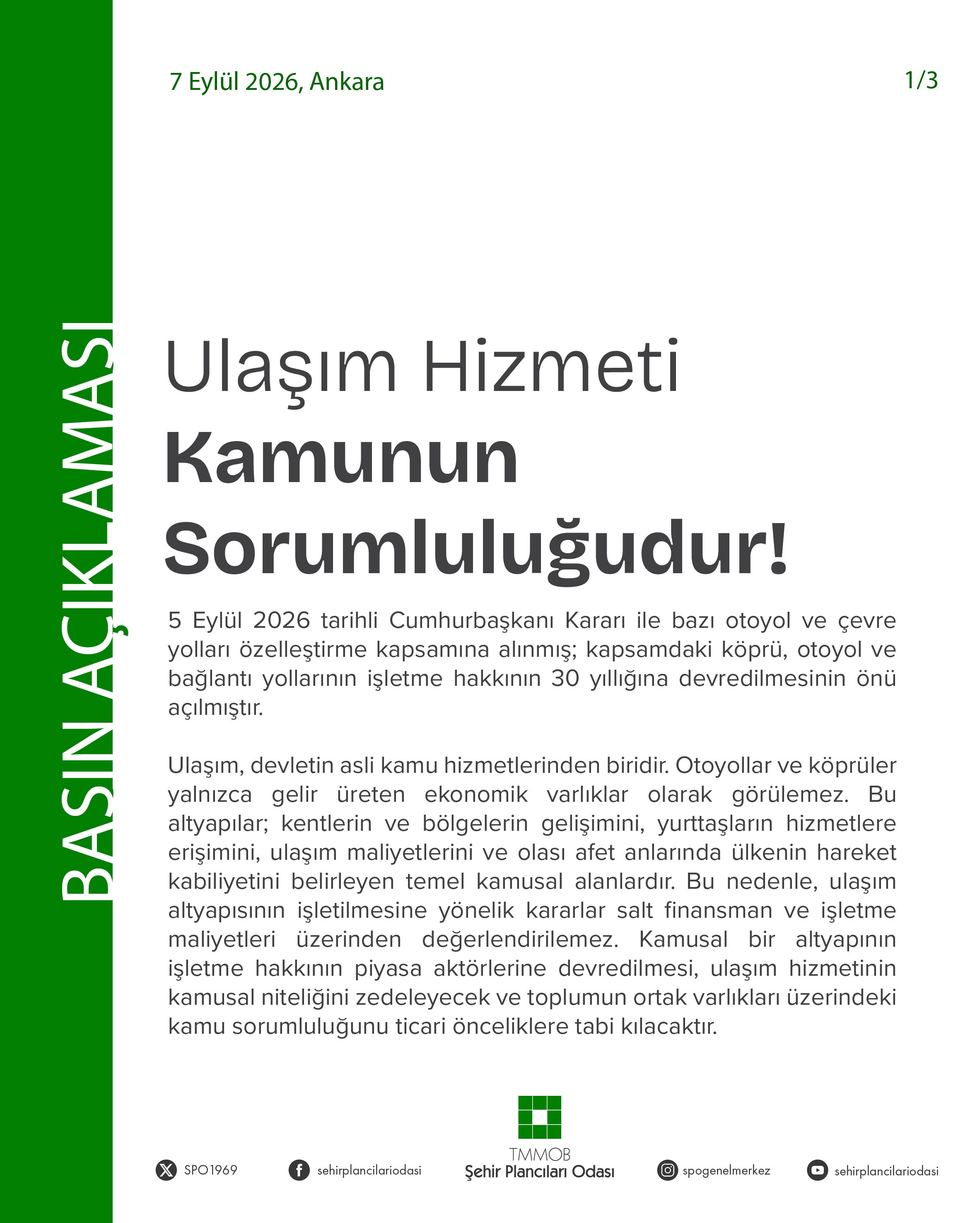 ULAŞIM HİZMETİ KAMUNUN SORUMLULUĞUDUR