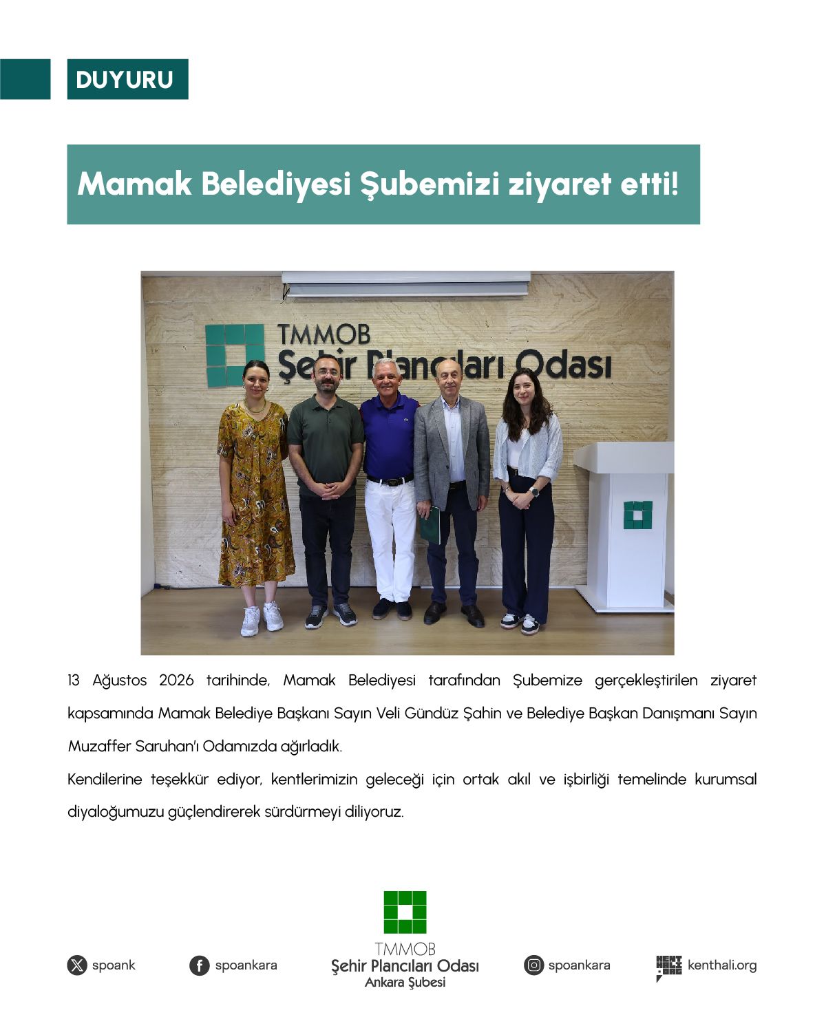 Mamak Belediyesi Şubemizi Ziyaret Etti'