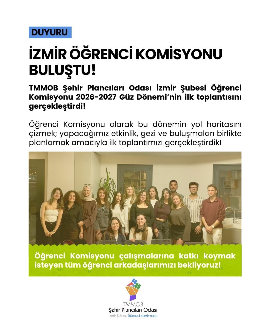 TMMOB Şehir Plancıları Odası İzmir Şubesi Öğrenci Komisyonu 2026-2027 Güz Dönemi’nin ilk toplantısını gerçekleştirdi!