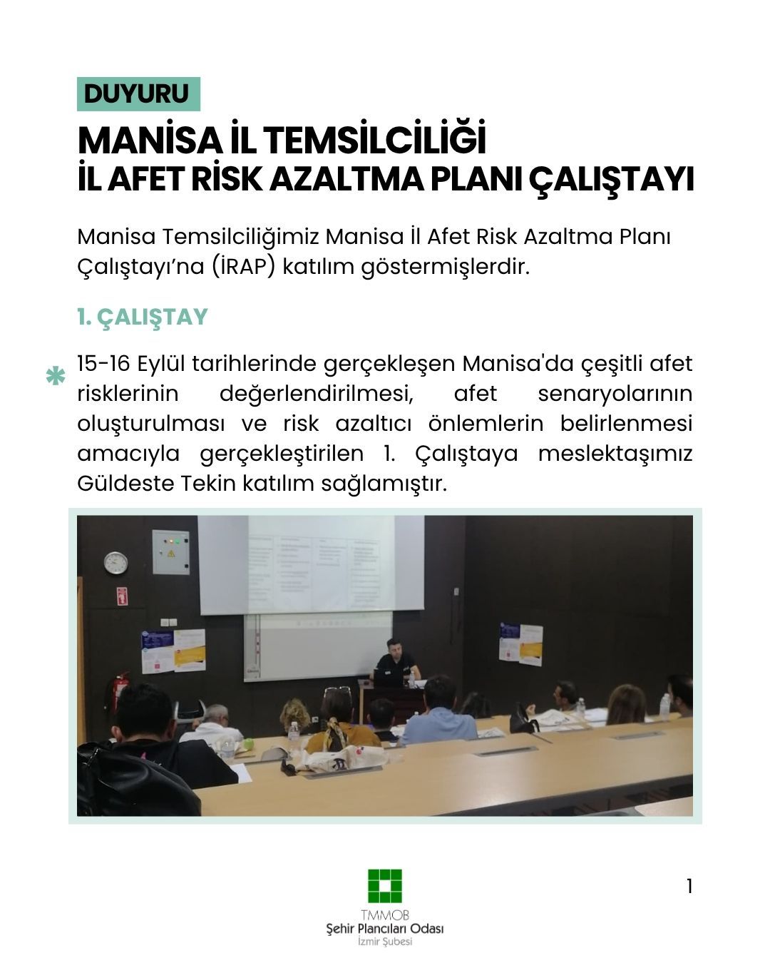 MANİSA İL TEMSİLCİLİĞİ  İL AFET RİSK AZALTMA PLANI ÇALIŞTAYI (İRAP)