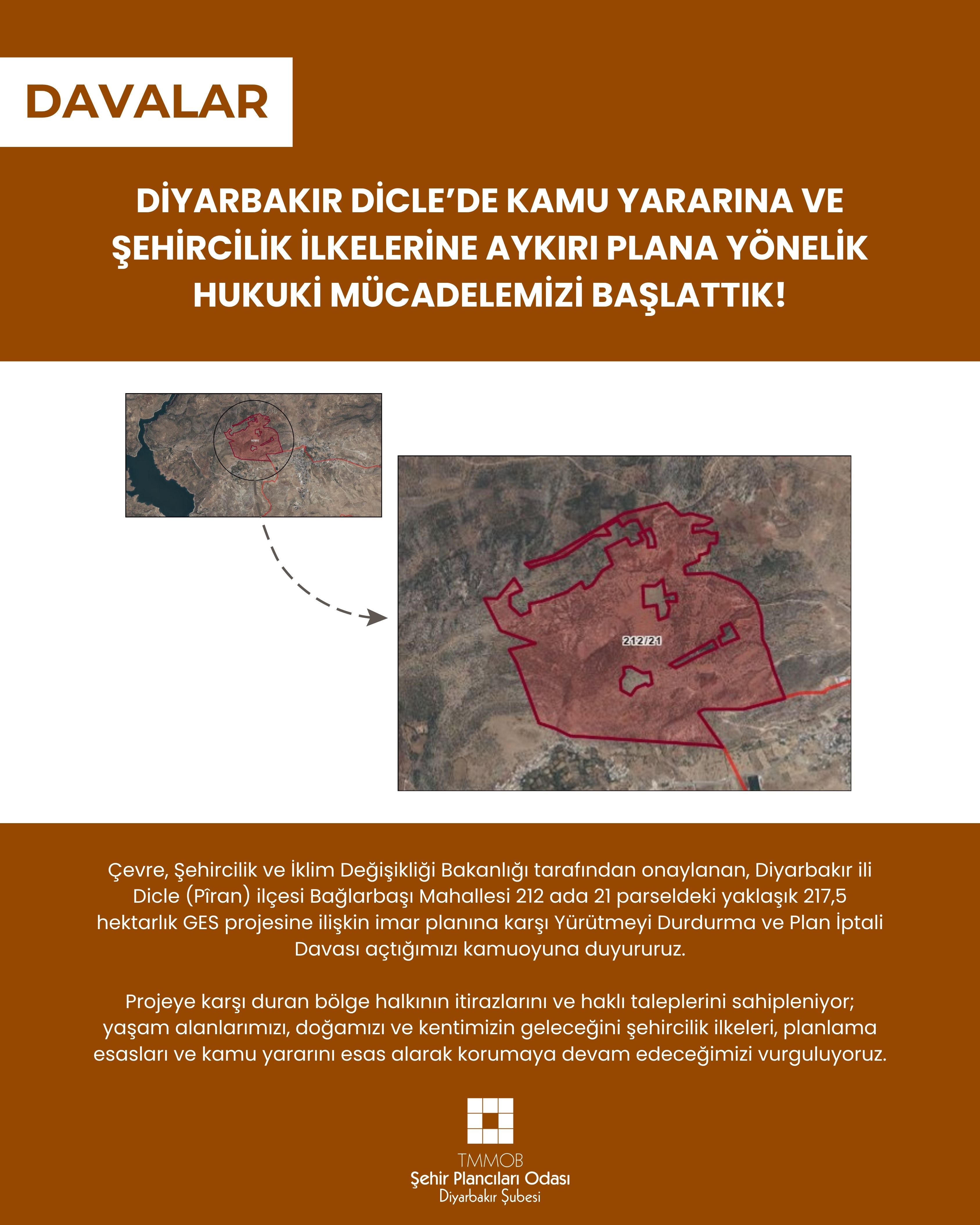 DİYARBAKIR DİCLE’DE KAMU YARARINA VE ŞEHİRCİLİK İLKELERİNE AYKIRI PLANA YÖNELİK HUKUKİ MÜCADELEMİZİ BAŞLATTIK!