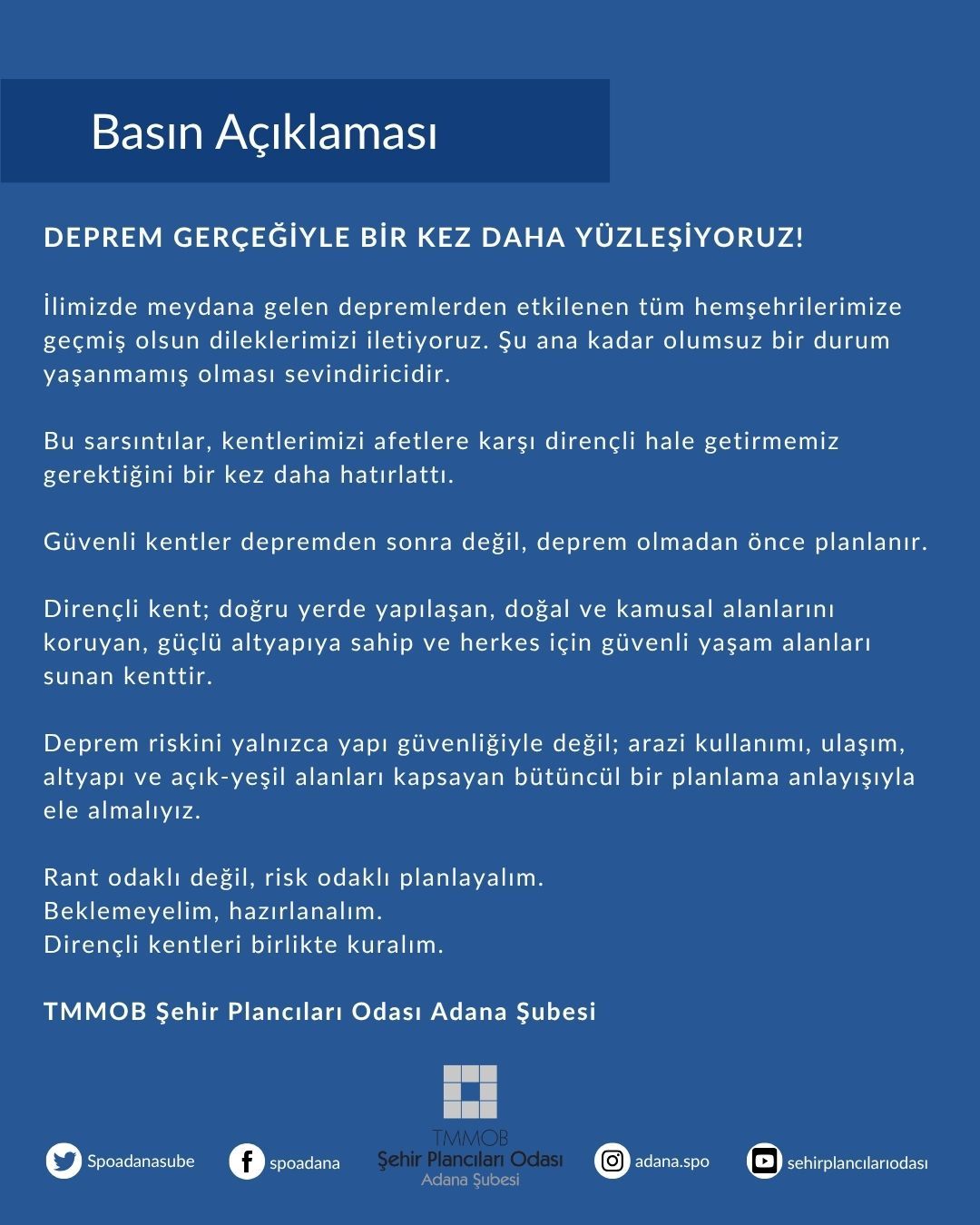 DEPREM GERÇEĞİYLE BİR KEZ DAHA YÜZLEŞİYORUZ!