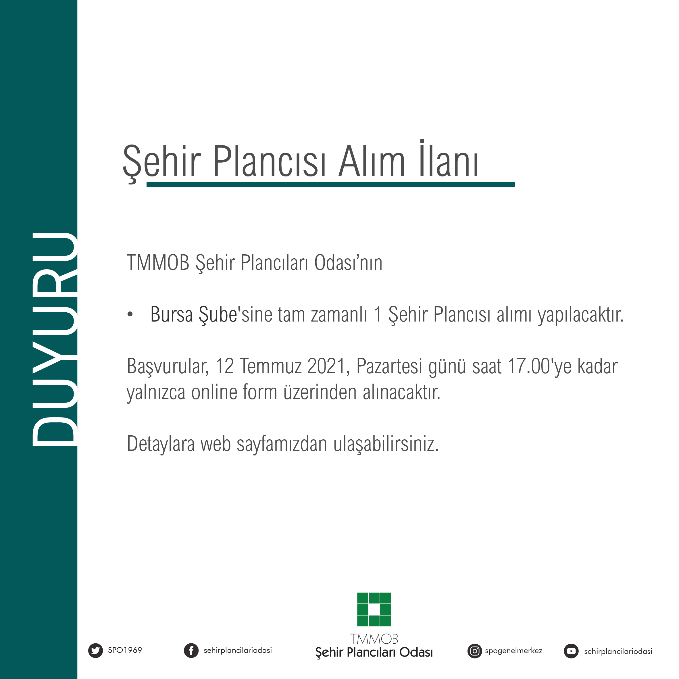 ŞEHİR PLANCISI ALIM İLANI