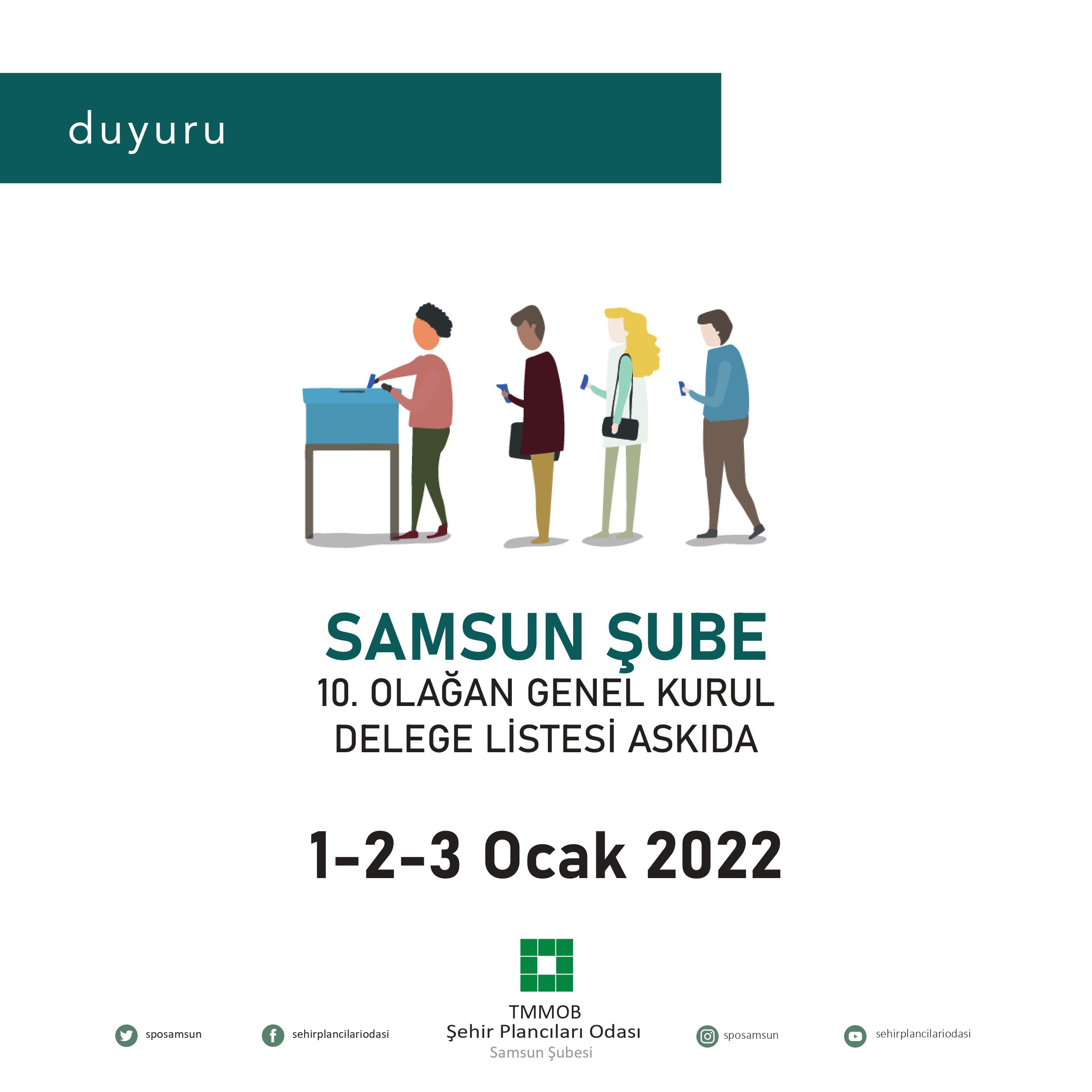 ODAMIZ SAMSUN ŞUBESİ 10. OLAĞAN GENEL KURULU DELEGE LİSTESİ ASKIDA