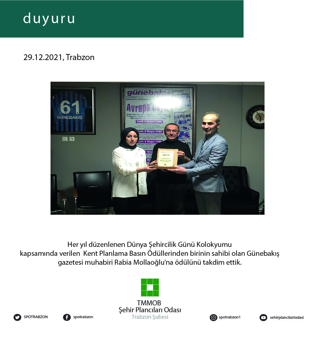 KENT PLANLAMA BASIN ÖDÜLLERİ SAHİPLERİNİ BULDU