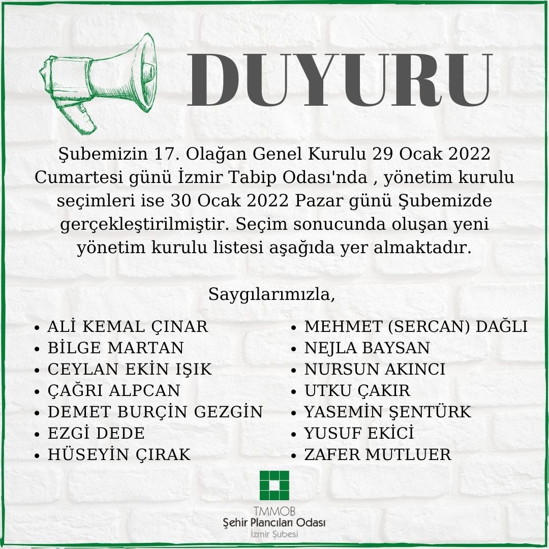 ŞUBEMİZ 17.DÖNEM OLAĞAN GENEL KURULU SONUÇLANMIŞTIR