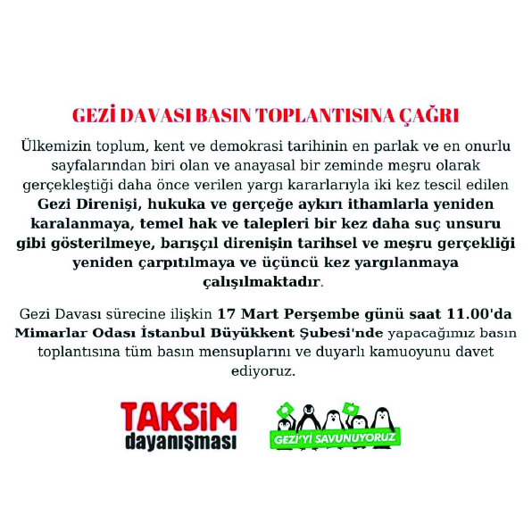 GEZİ DAVASI BASIN TOPLANTISINA ÇAĞRI