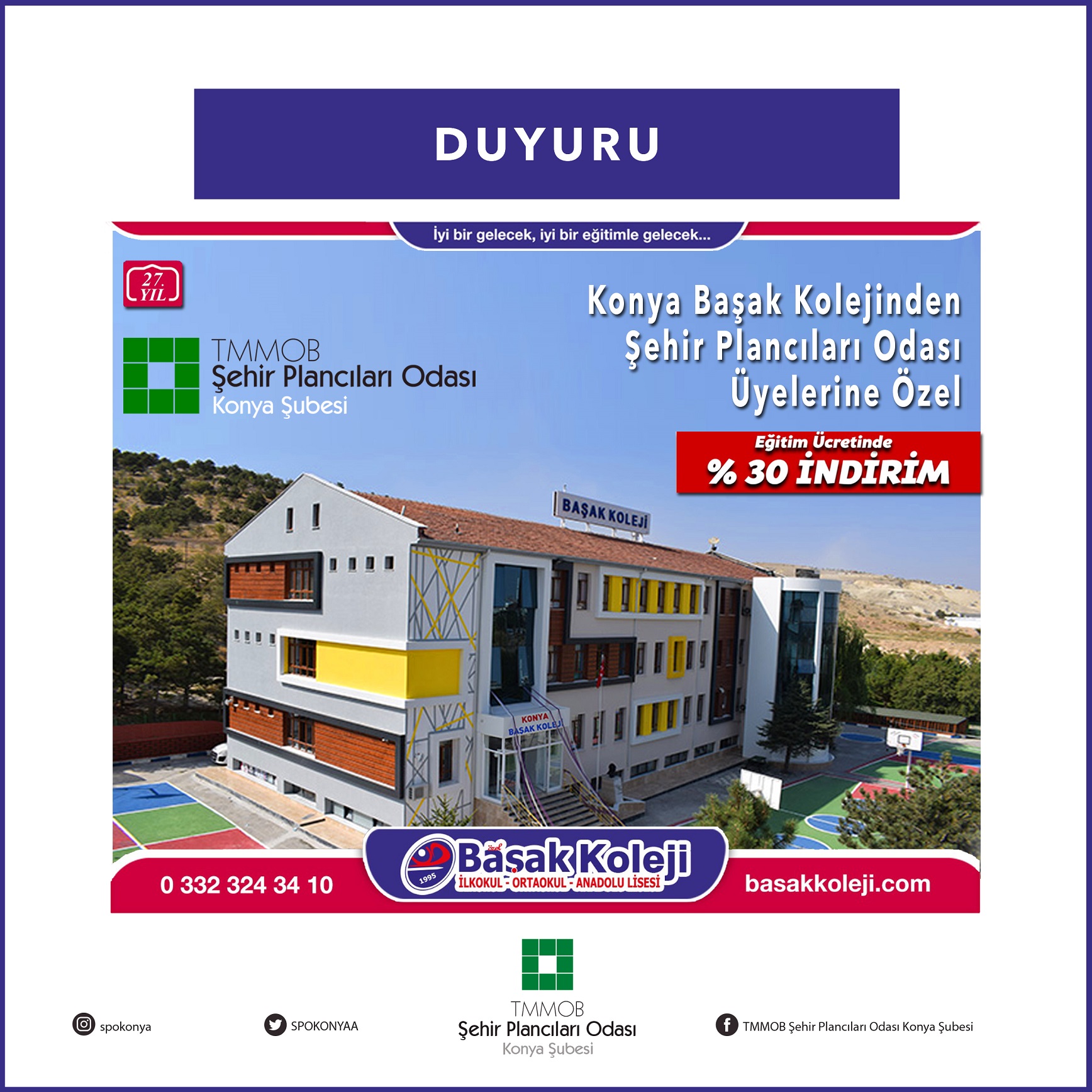 KONYA BAŞAK KOLEJİ EĞİTİM ÜCRETİ İNDİRİMİ