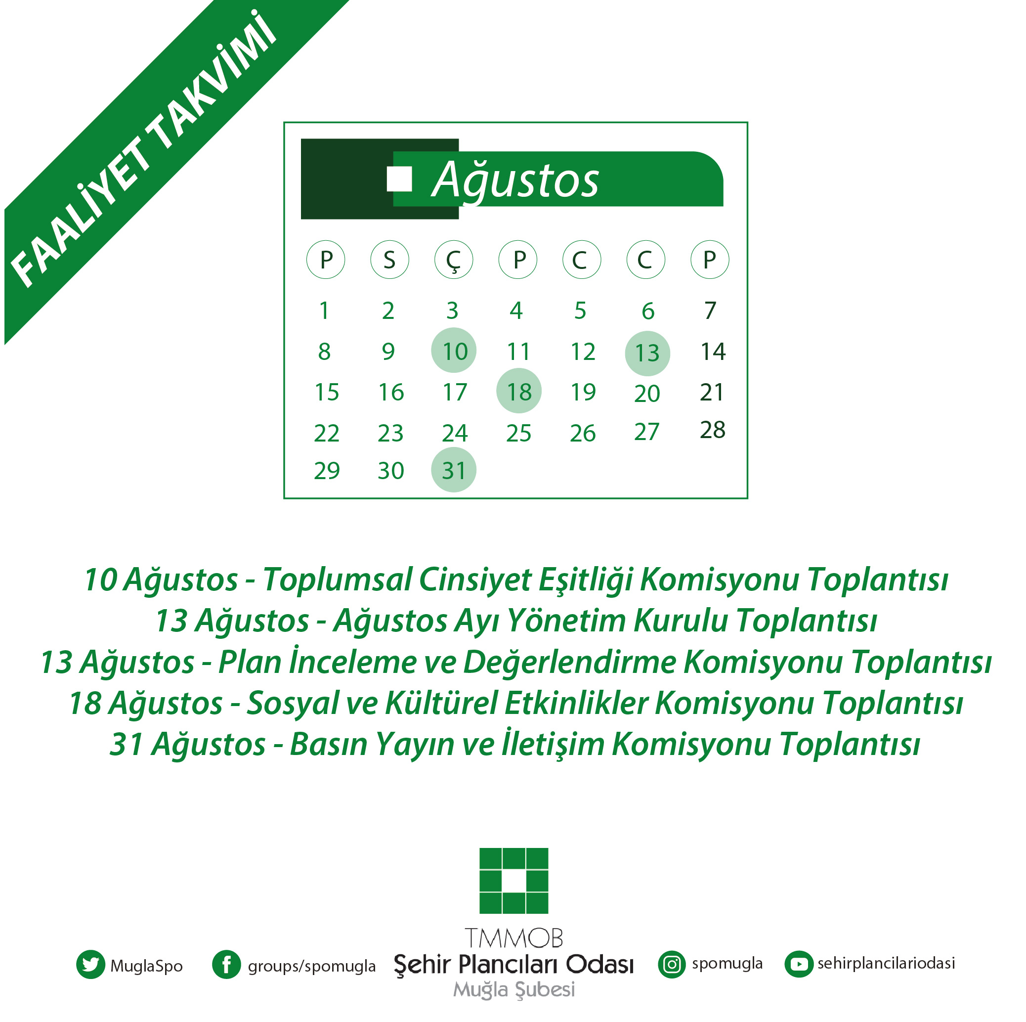 AĞUSTOS AYI FAALİYET TAKVİMİ YAYIMLANDI!