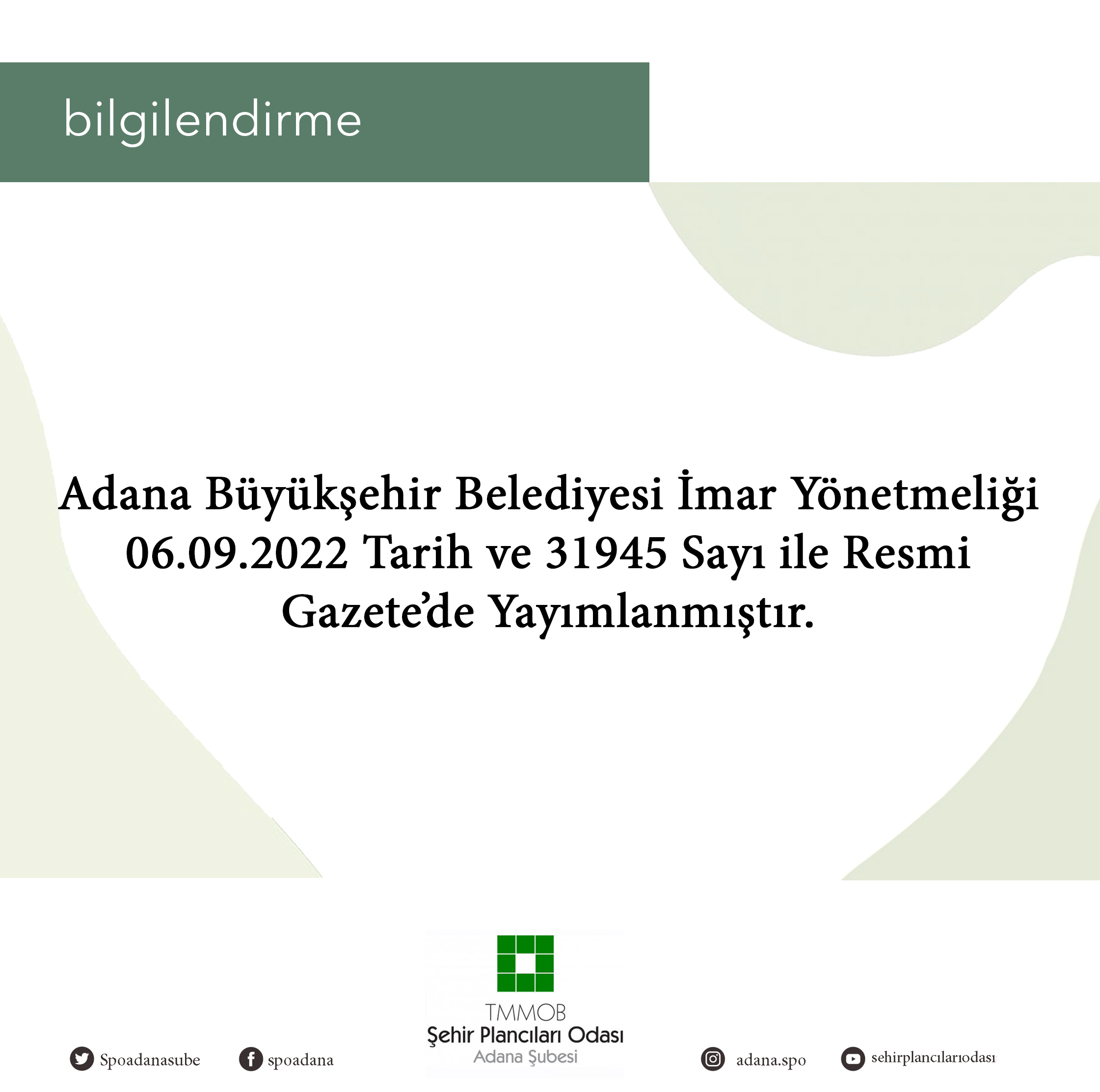 ADANA BÜYÜKŞEHİR BELEDİYESİ İMAR YÖNETMELİĞİ RESMİ GAZETE`DE YAYIMLANMIŞTIR