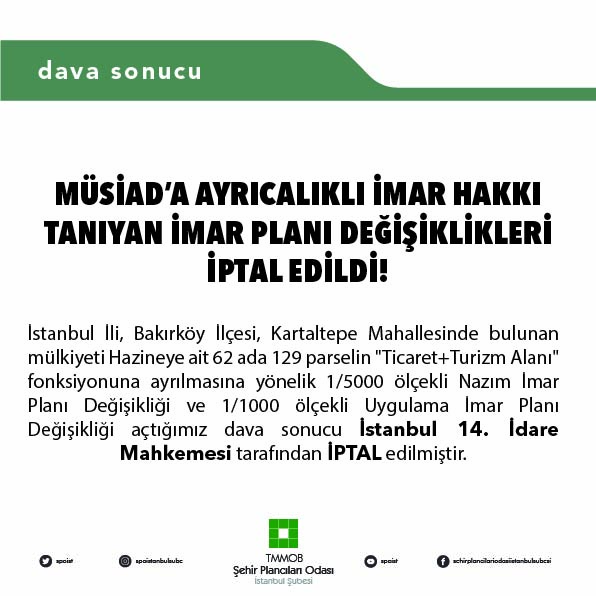 MÜSİAD'A AYRICALIKLI İMAR HAKKI TANIYAN İMAR PLANI DEĞİŞİKLİKLERİ İPTAL EDİLDİ!