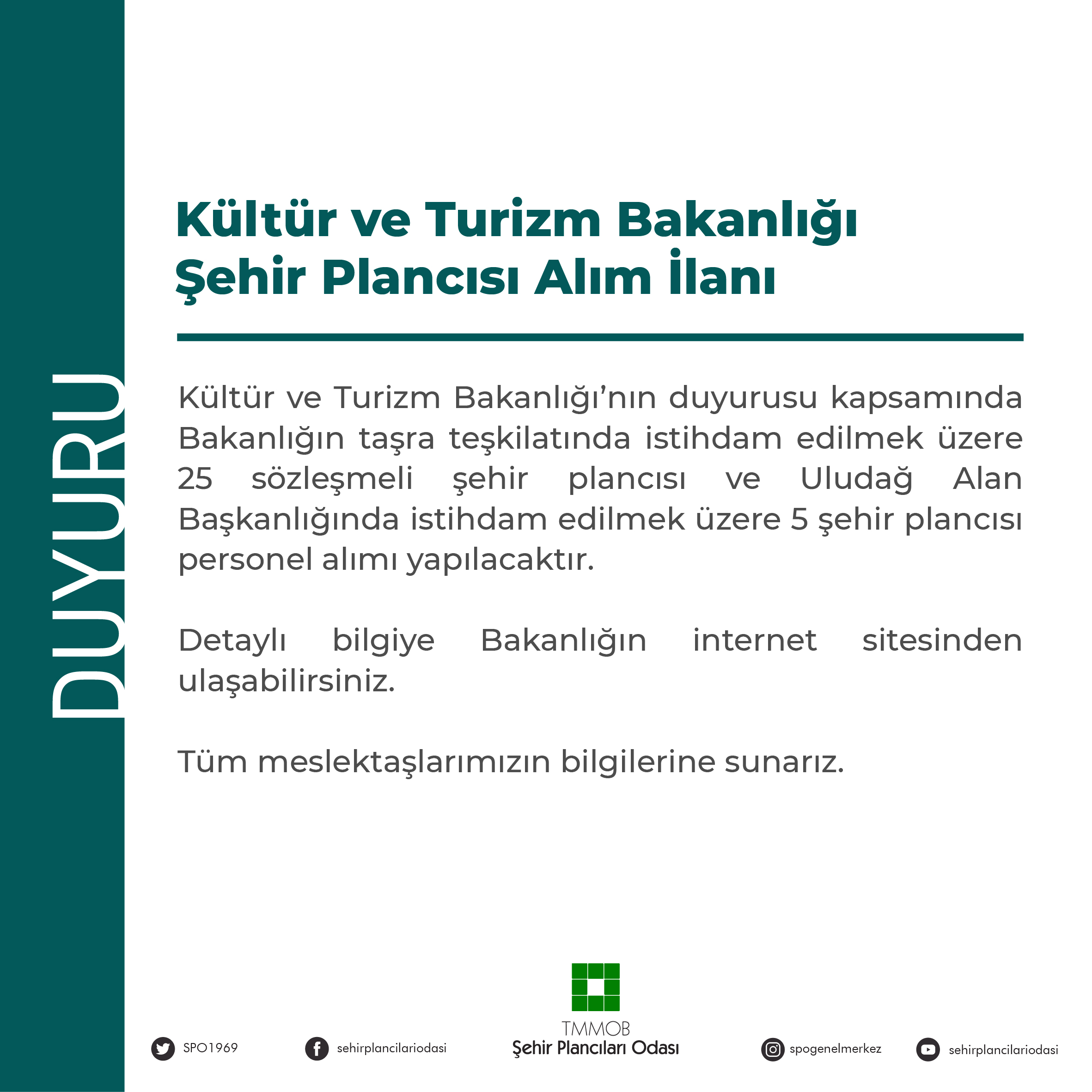 KÜLTÜR VE TURİZM BAKANLIĞI ŞEHİR PLANCISI ALIM İLANI