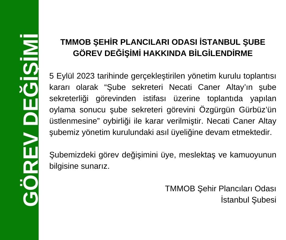 ŞUBEMİZDEKİ GÖREV DEĞİŞİMİ