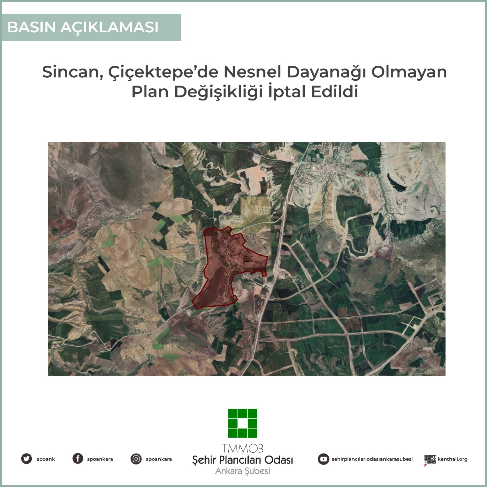 SİNCAN, ÇİÇEKTEPE'DE NESNEL DAYANAĞI OLMAYAN PLAN DEĞİŞİKLİĞİ İPTAL EDİLDİ!