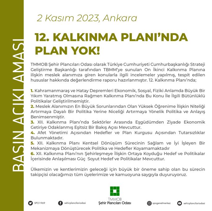 ON İKİNCİ KALKINMA PLANI'NA DAİR BASIN AÇIKLAMASI