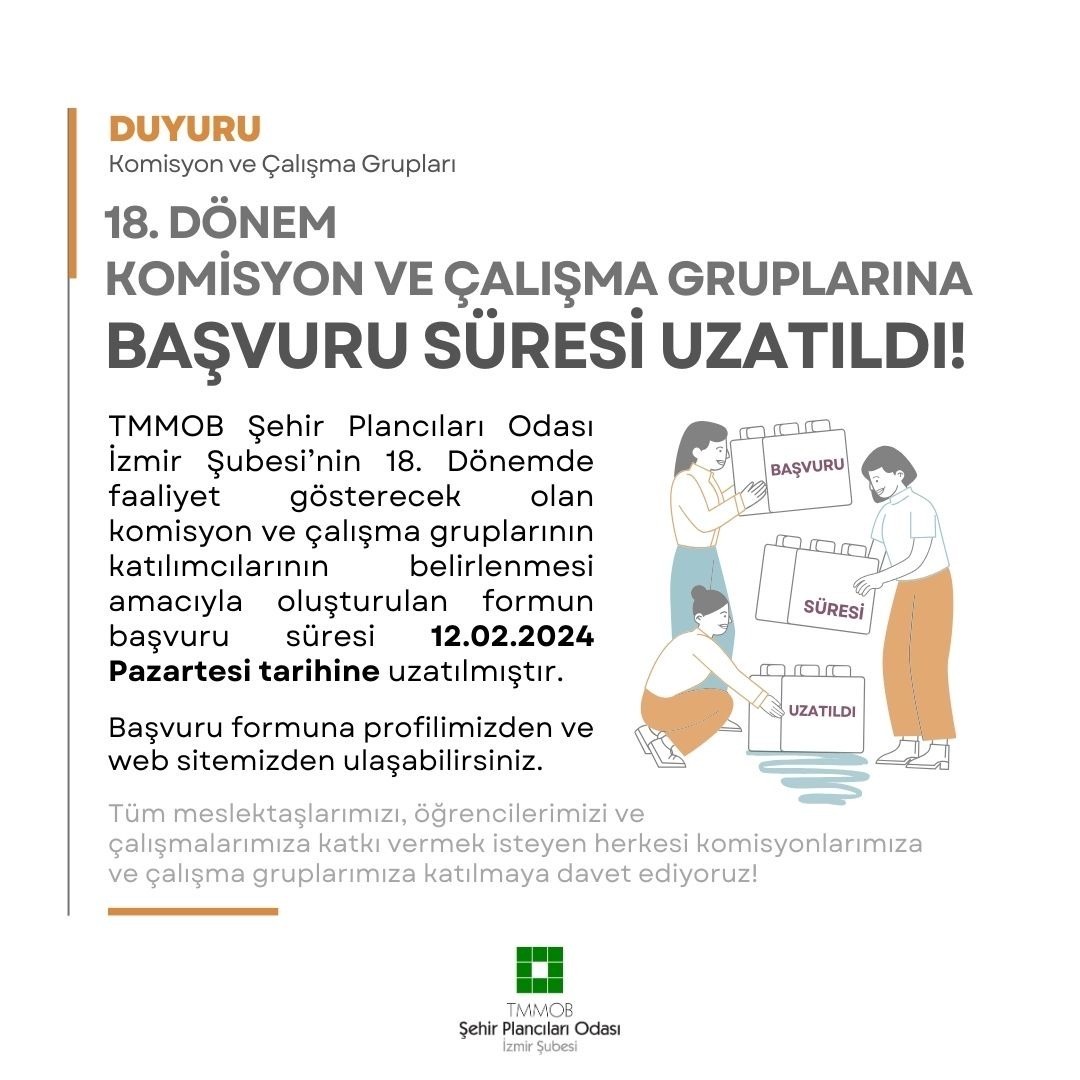 18. DÖNEM KOMİSYON VE ÇALIŞMA GRUPLARINA BAŞVURU SÜRESİ UZATILDI! 