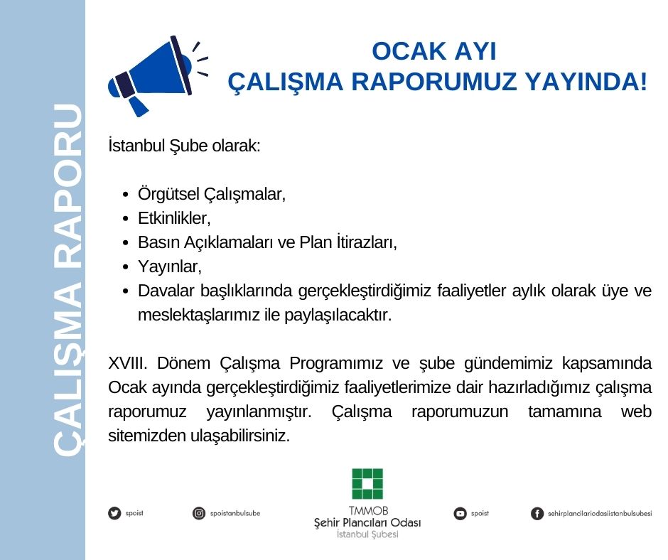 OCAK AYI ÇALIŞMA RAPORUMUZ YAYINDA!