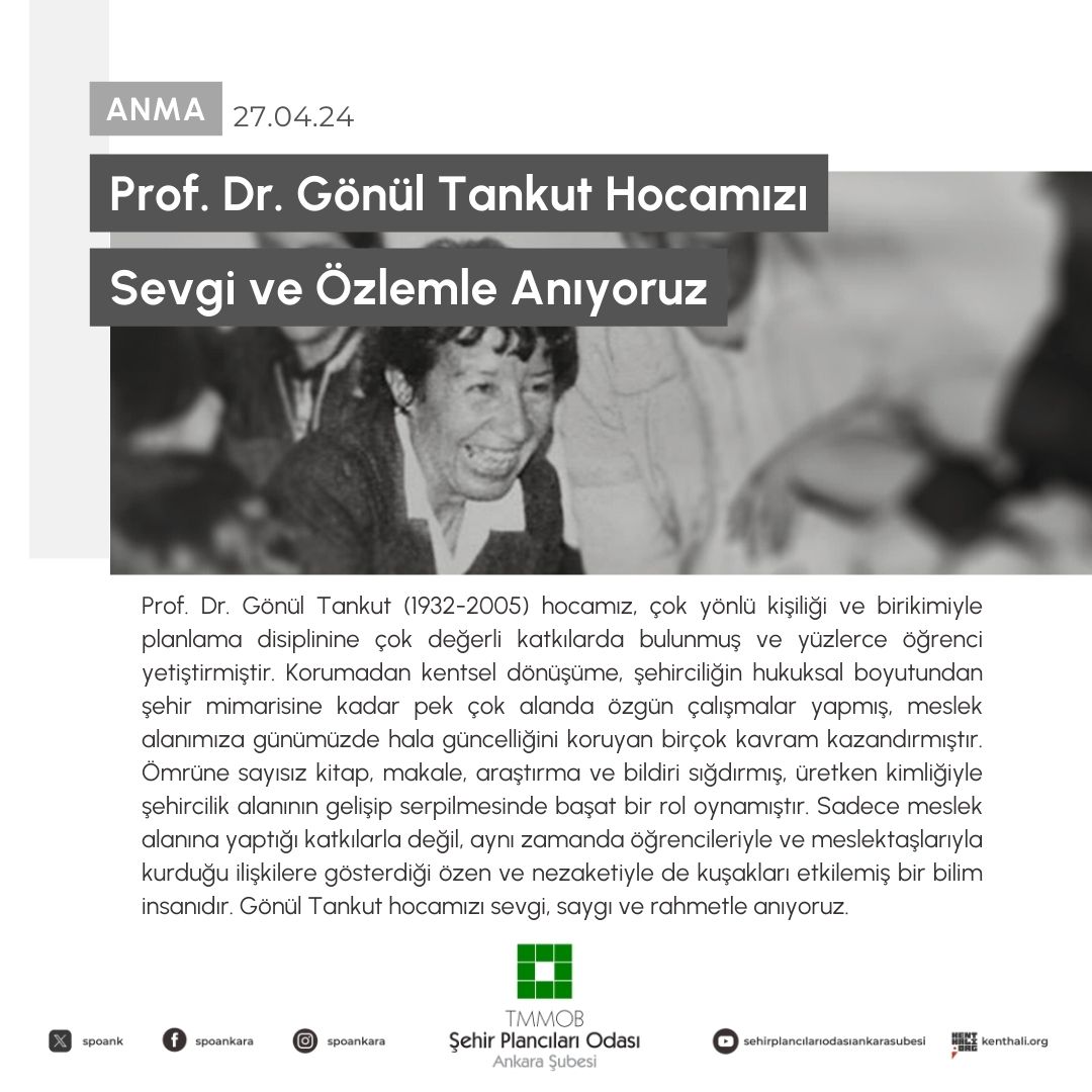 MESLEK ALANIMIZIN ÜRETKEN HAZİNESİ GÖNÜL TANKUT HOCAMIZI SEVGİ VE ÖZLEMLE ANIYORUZ
