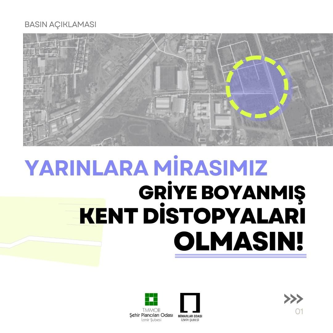 İZMİR HALKINA, YEREL YÖNETİMLERE, SAĞLIKLI, ADİL, SÜRDÜRÜLEBİLİR VE DİRENÇLİ KENTLERDE YAŞAMAYI TALEP EDEN TÜM YURTTAŞLARA DAYANIŞMA ÇAĞRIMIZDIR: 

"HALKIN OLANIN SERMAYEYE AKTARILMASINA, YEŞİL ALANLARIN GRİYE BOYANMASINA İZİN VERMEYELİM!  