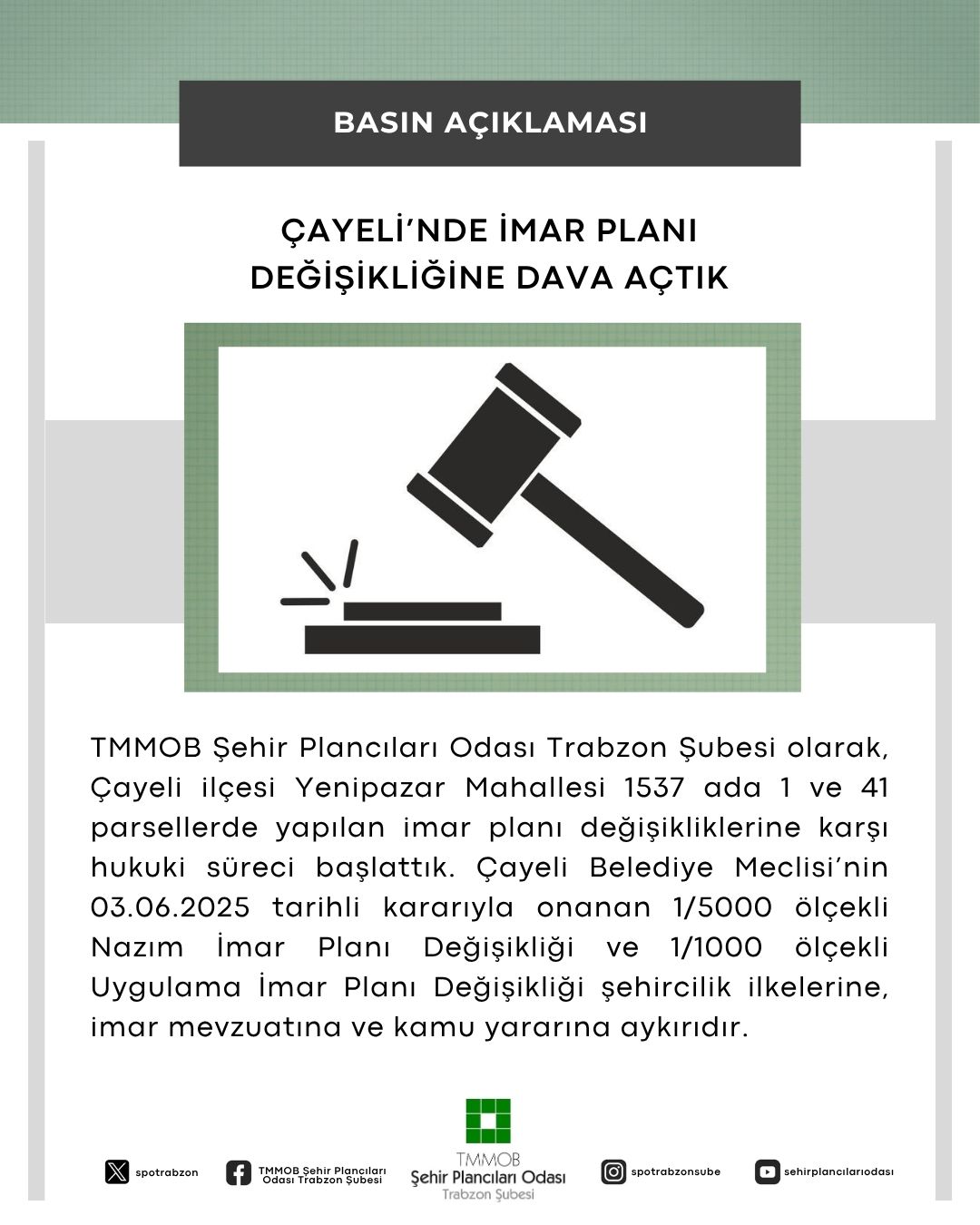 ÇAYELİ'NDE İMAR PLANI DEĞİŞİKLİĞİNE DAVA AÇILDI
