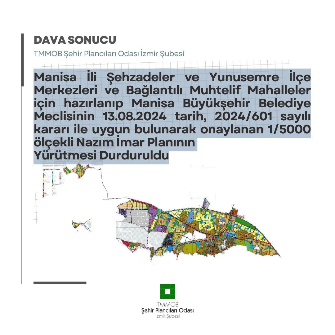 MANİSA İLİ ŞEHZADELER VE YUNUSEMRE İLÇE MERKEZLERİ VE BAĞLANTILI MUHTELİF MAHALLELER İÇİN HAZIRLANIP MANİSA BÜYÜKŞEHİR BELEDİYE MECLİSİNİN 13.08.2024 TARİH, 2024/601 SAYILI KARARI İLE UYGUN BULUNARAK ONAYLANAN 1/5000 ÖLÇEKLİ NAZIM İMAR PLANININ YÜRÜTMESİ 