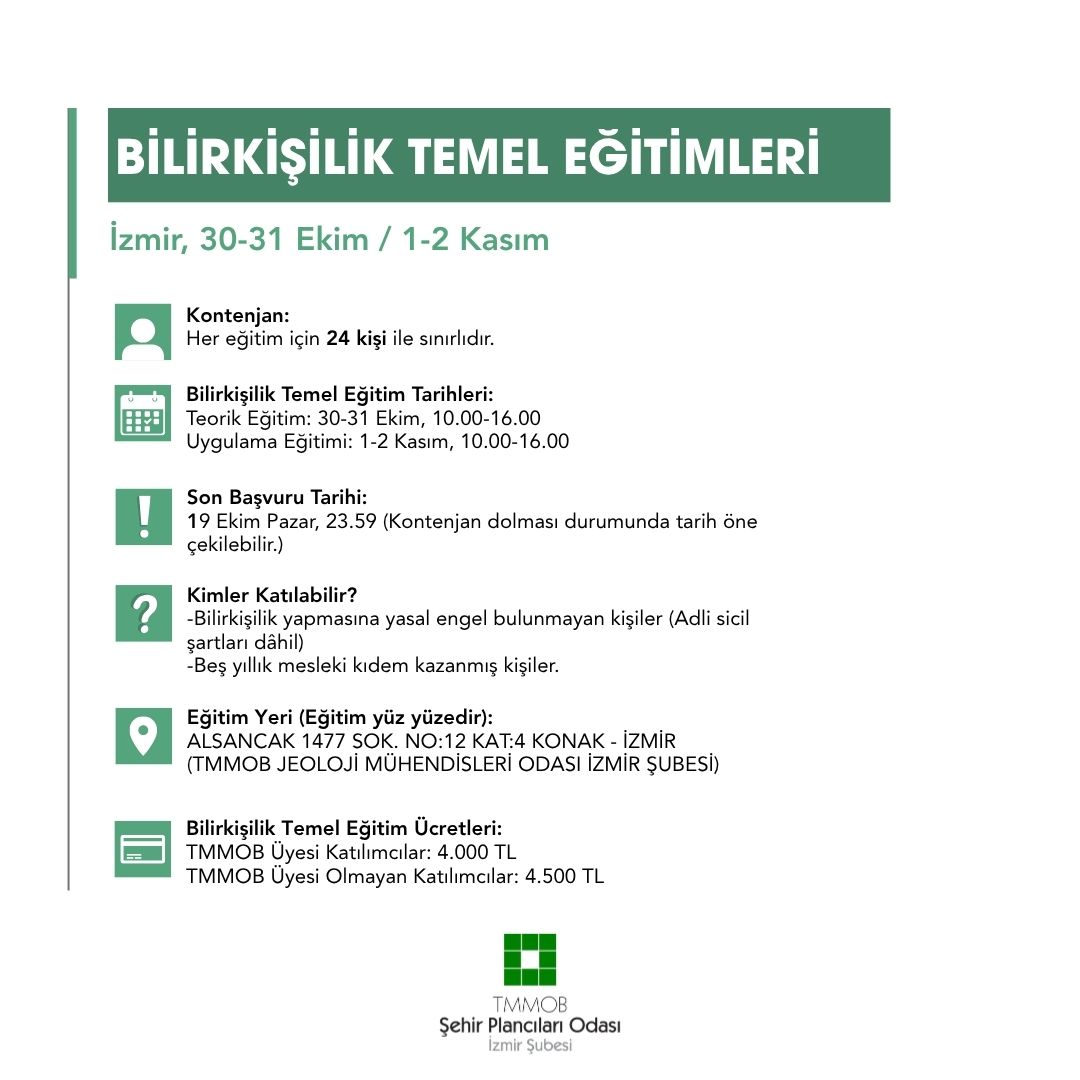 BİLİRKİŞİLİK TEMEL EĞİTİMLERİ, İZMİR 30-31 EKİM / 1-2 KASIM 2025