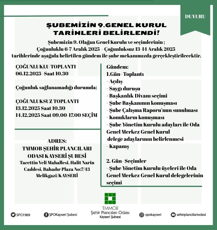 ŞUBEMİZİN 9. OLAĞAN GENEL KURUL TARİHLERİ BELİRLENDİ!