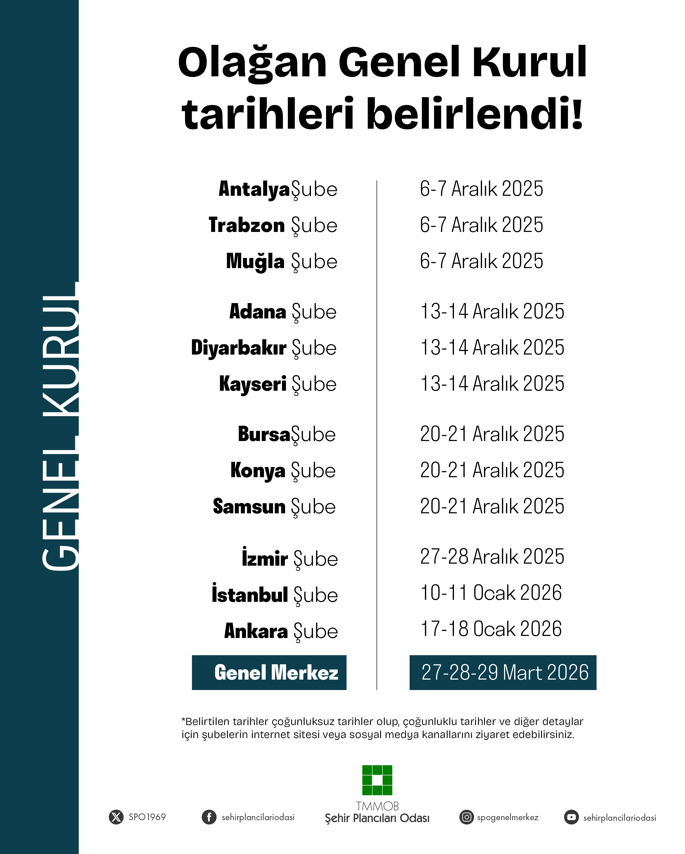 GENEL KURUL TARİHLERİ BELİRLENDİ!