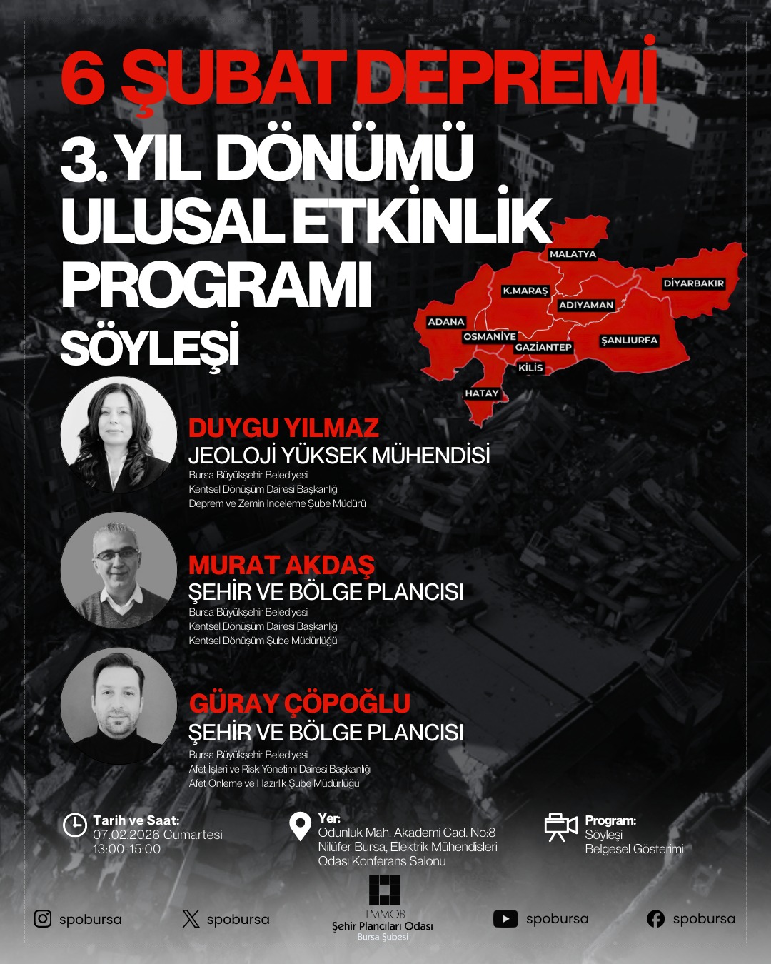 6 ŞUBAT DEPREMİ- 3. YILDÖNÜMÜ ULUSAL ETKİNLİK PROGRAMI 
