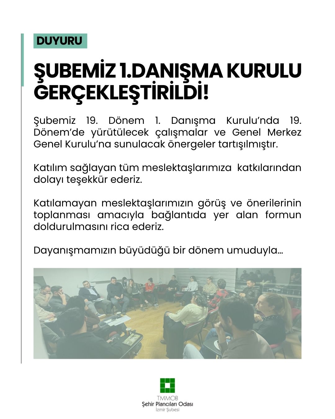 ŞUBEMİZ 19. DÖNEM 1. DANIŞMA KURULU GERÇEKLEŞTİRİLDİ!