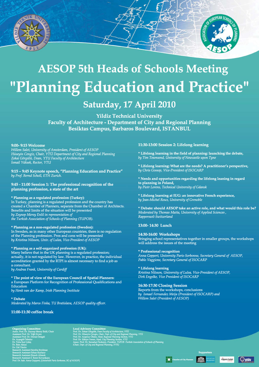 AESOP 5TH HEADS OF SCHOOLS MEETING
"PLANNING EDUCATION AND PRACTICE"