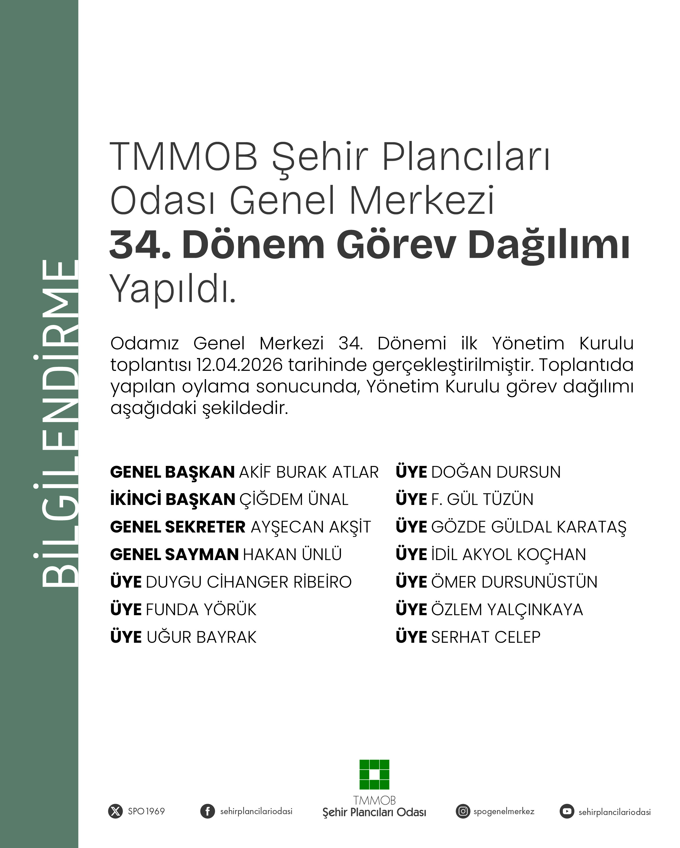 TMMOB ŞEHİR PLANCILARI ODASI GENEL MERKEZİ
34. DÖNEM GÖREV DAĞILIMI