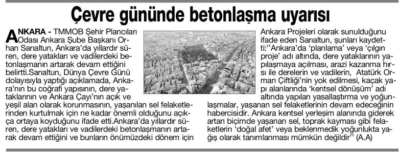 ÇEVRE GÜNÜNDE BETONLAŞMA UYARISI
