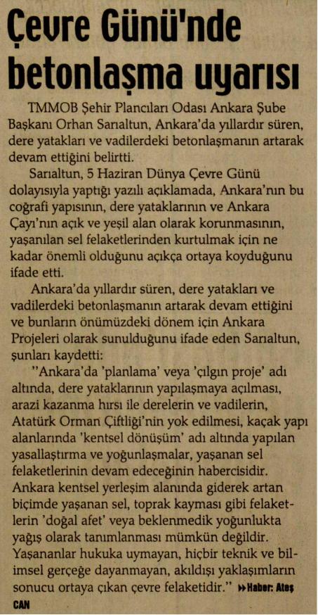 ÇEVRE GÜNÜ`NDE BETONLAŞMA UYARISI