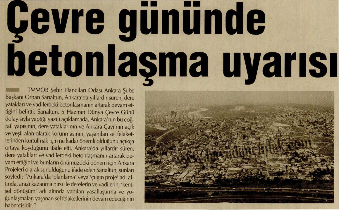 ÇEVRE GÜNÜNDE BETONLAŞMA UYARISI

 