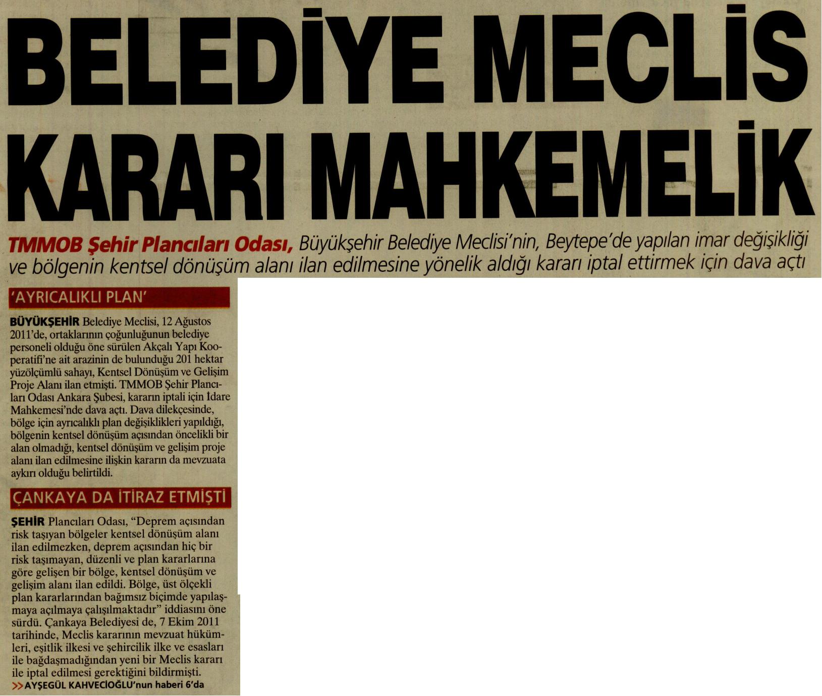 BELEDİYE MECLİS KARARI MAHKEMELİK
