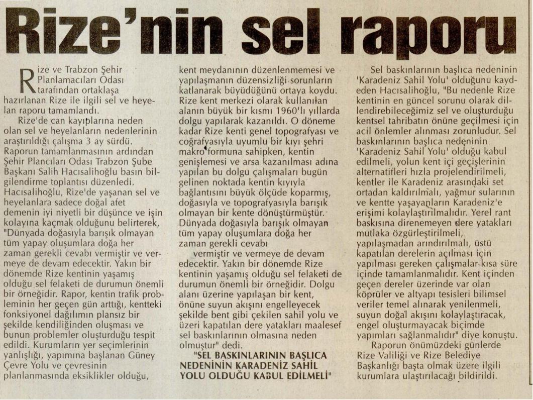 RİZE`NİN SEL RAPORU