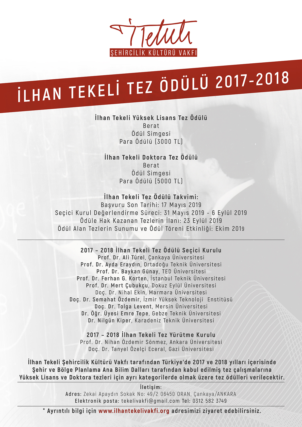 İLHAN TEKELİ TEZ ÖDÜLÜ 2017-2018