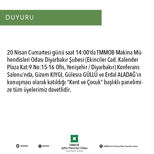 "KENT VE ÇOCUK" PANELİ DAVET!