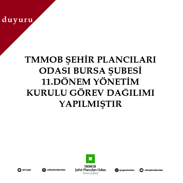TMMOB ŞEHİR PLANCILARI ODASI BURSA ŞUBESİ11.DÖNEM YÖNETİM KURULU GÖREV DAĞILIMI