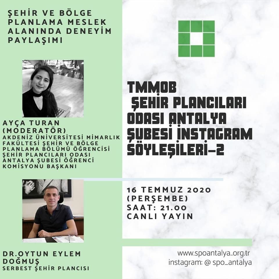 "ŞEHİR VE BÖLGE PLANLAMA MESLEK ALANINDA DENEYİM PAYLAŞIMI" BAŞLIKLI İNSTAGRAM SÖYLEŞİSİ 