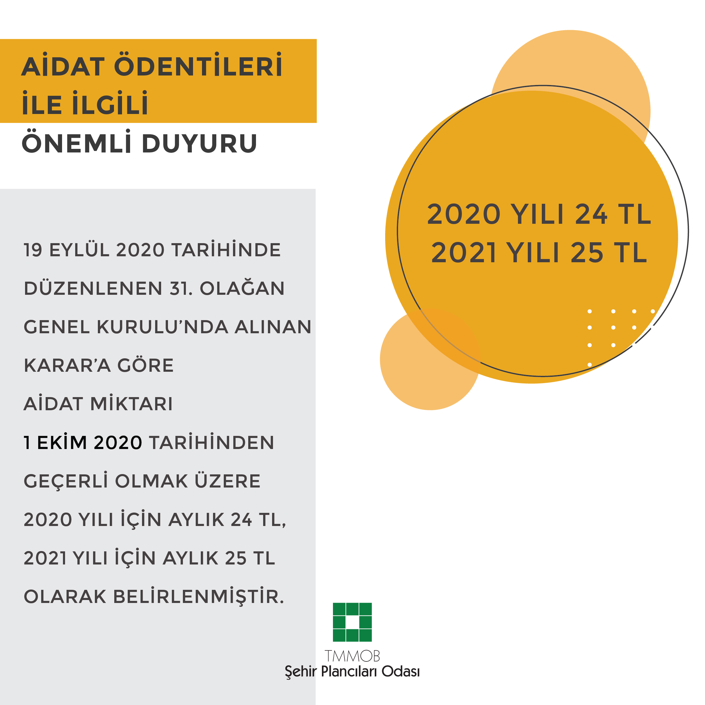 AİDAT MİKTARI HAKKINDA BİLGİLENDİRME