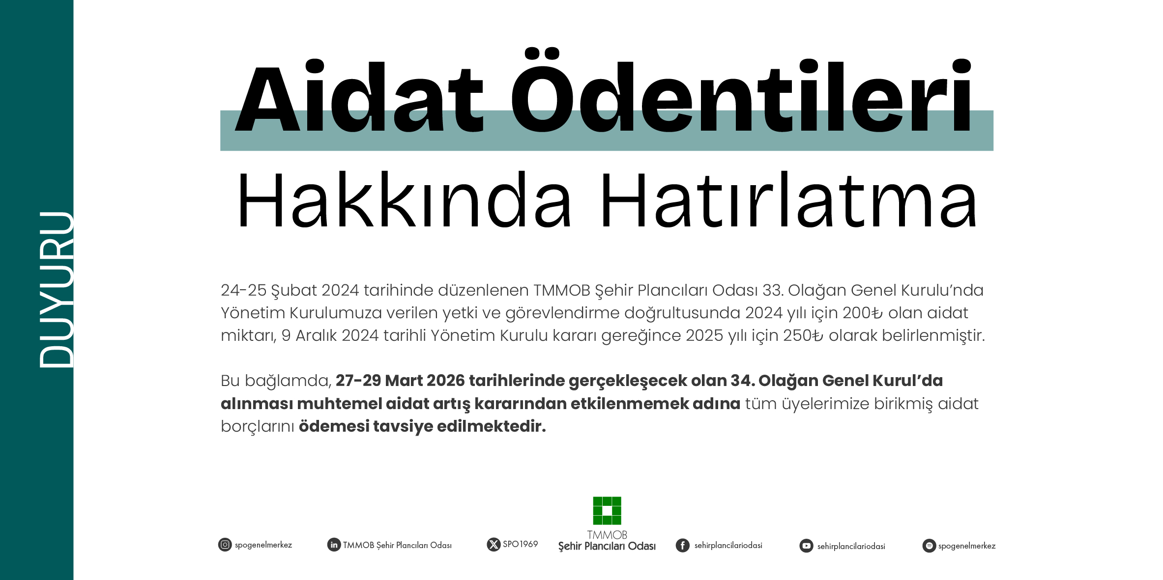 AİDAT ÖDENTİLERİ HAKKINDA BİLGİLENDİRME