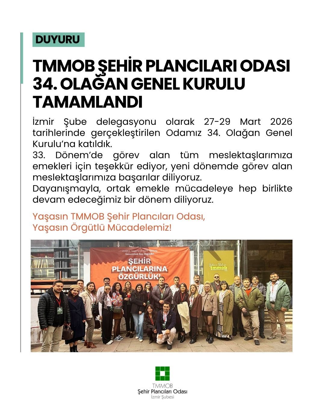 TMMOB ŞEHİR PLANCILARI ODASI 34. OLAĞAN GENEL KURULU TAMAMLANDI