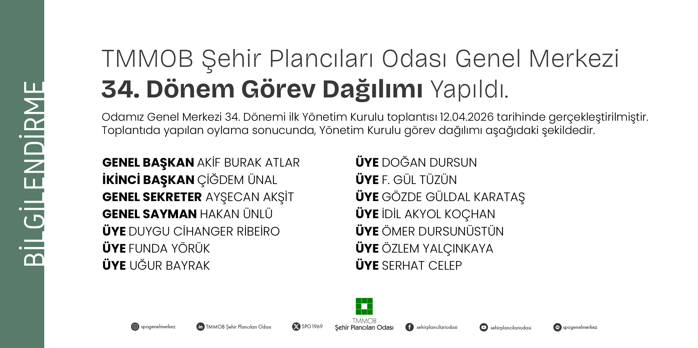 TMMOB ŞEHİR PLANCILARI ODASI GENEL MERKEZİ
34. DÖNEM GÖREV DAĞILIMI