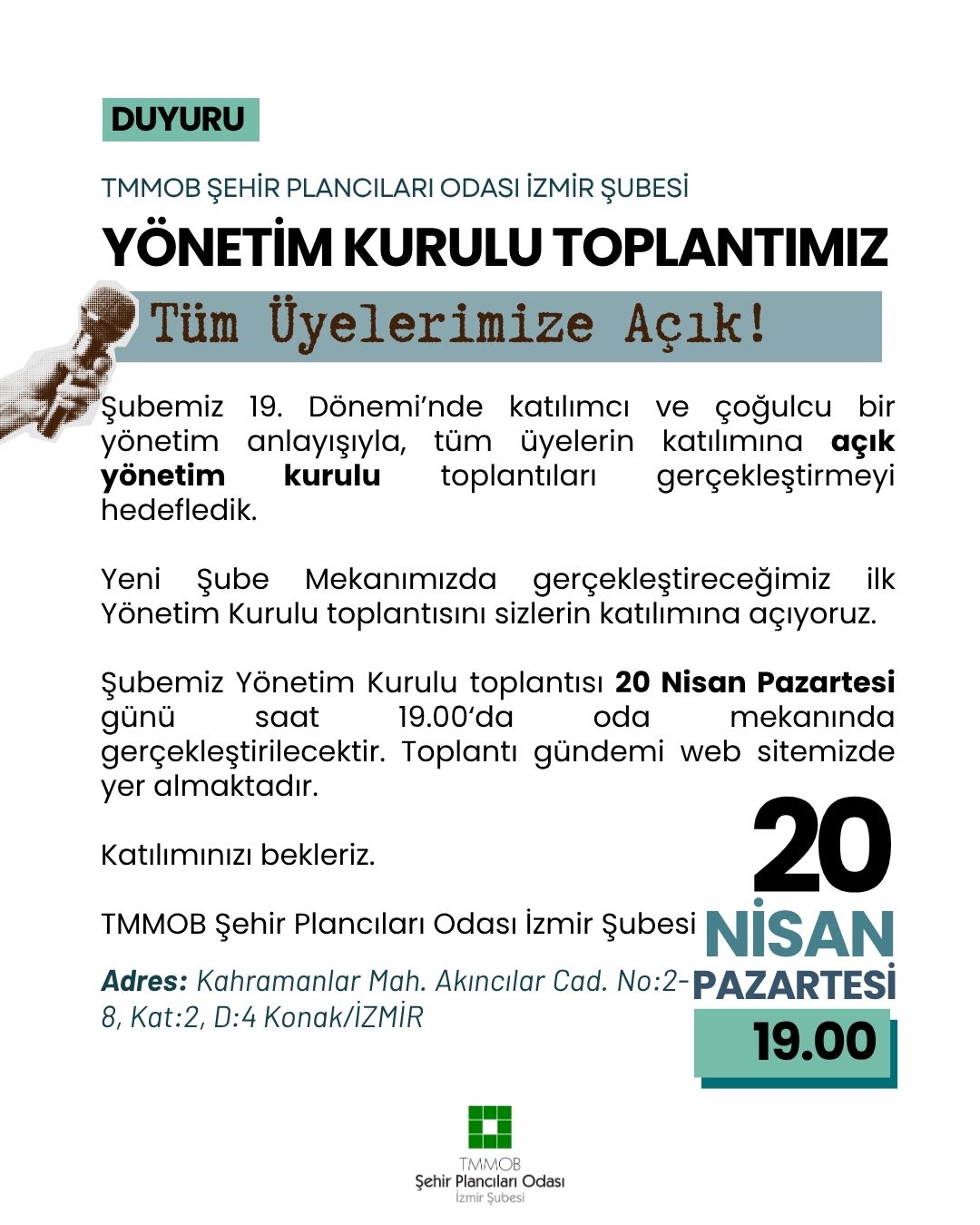 YÖNETİM KURULU TOPLANTIMIZ
TÜM ÜYELERİMİZE AÇIK!
