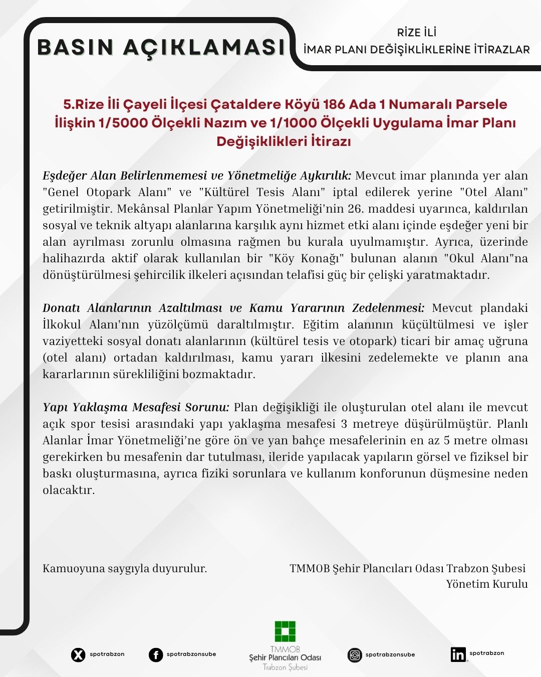 RİZE İLİNDE İMAR PLANI DEĞİŞİKLİKLERİNE İTİRAZ