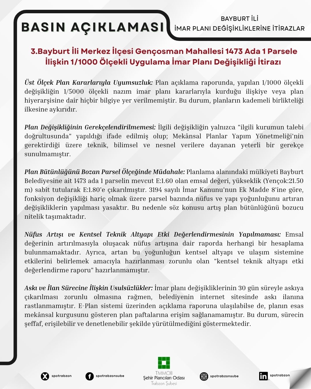 BAYBURT İLİNDE İMAR PLANI DEĞİŞİKLİKLERİNE İTİRAZ