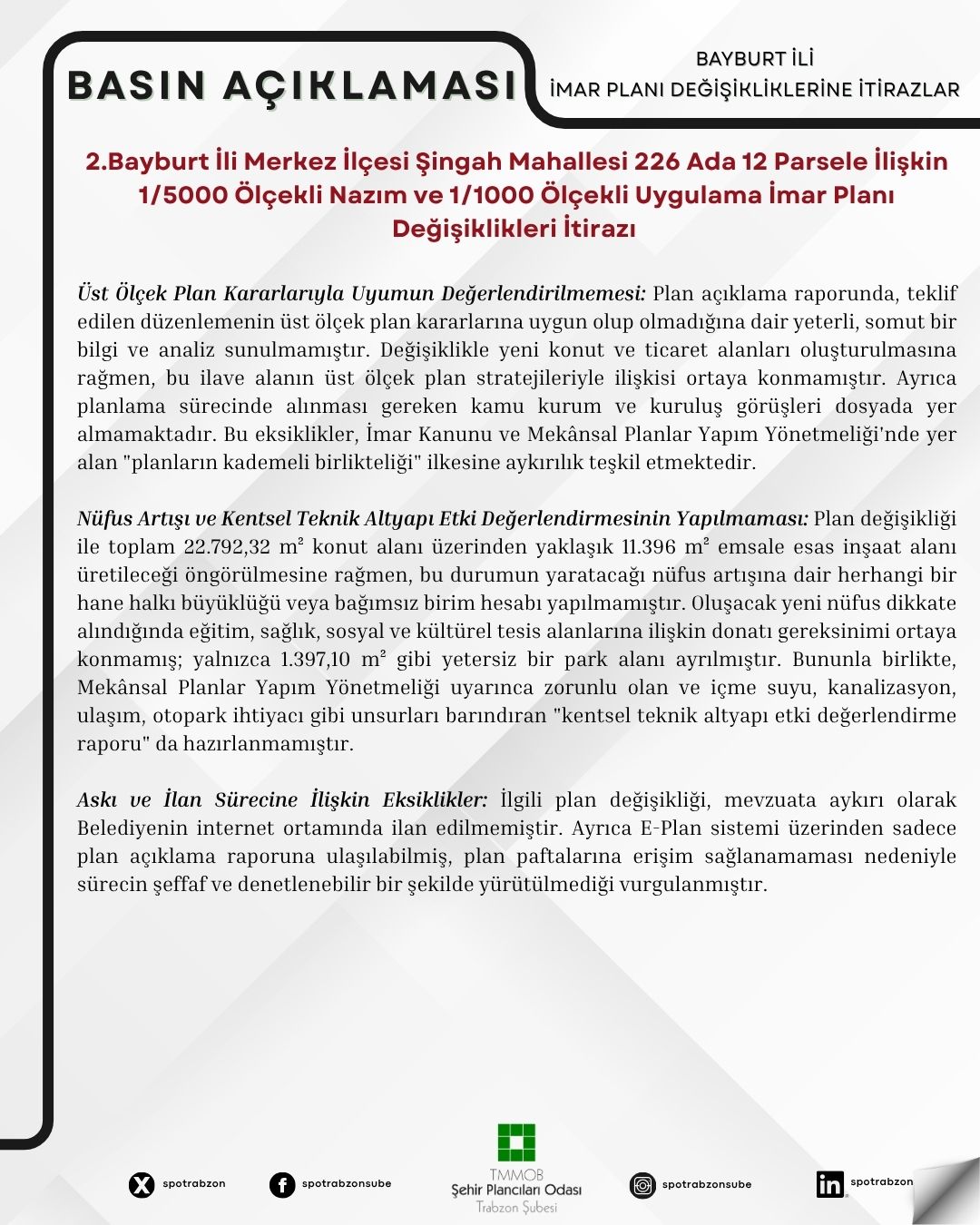 BAYBURT İLİNDE İMAR PLANI DEĞİŞİKLİKLERİNE İTİRAZ